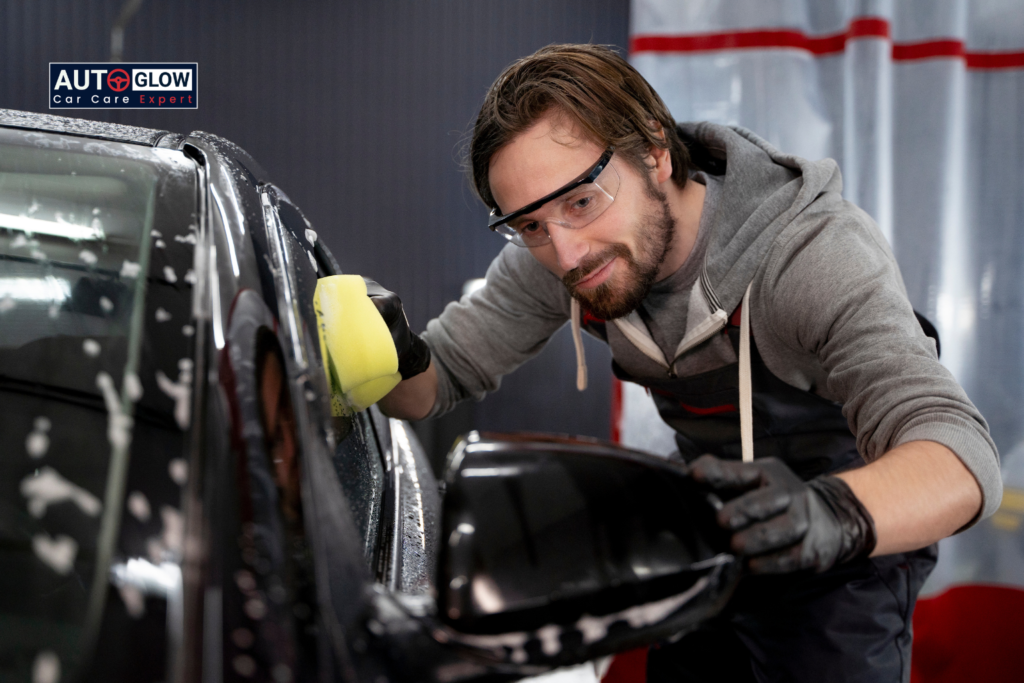 professional car detailing Abu Dhabi showing interior steam cleaning and exterior polishing